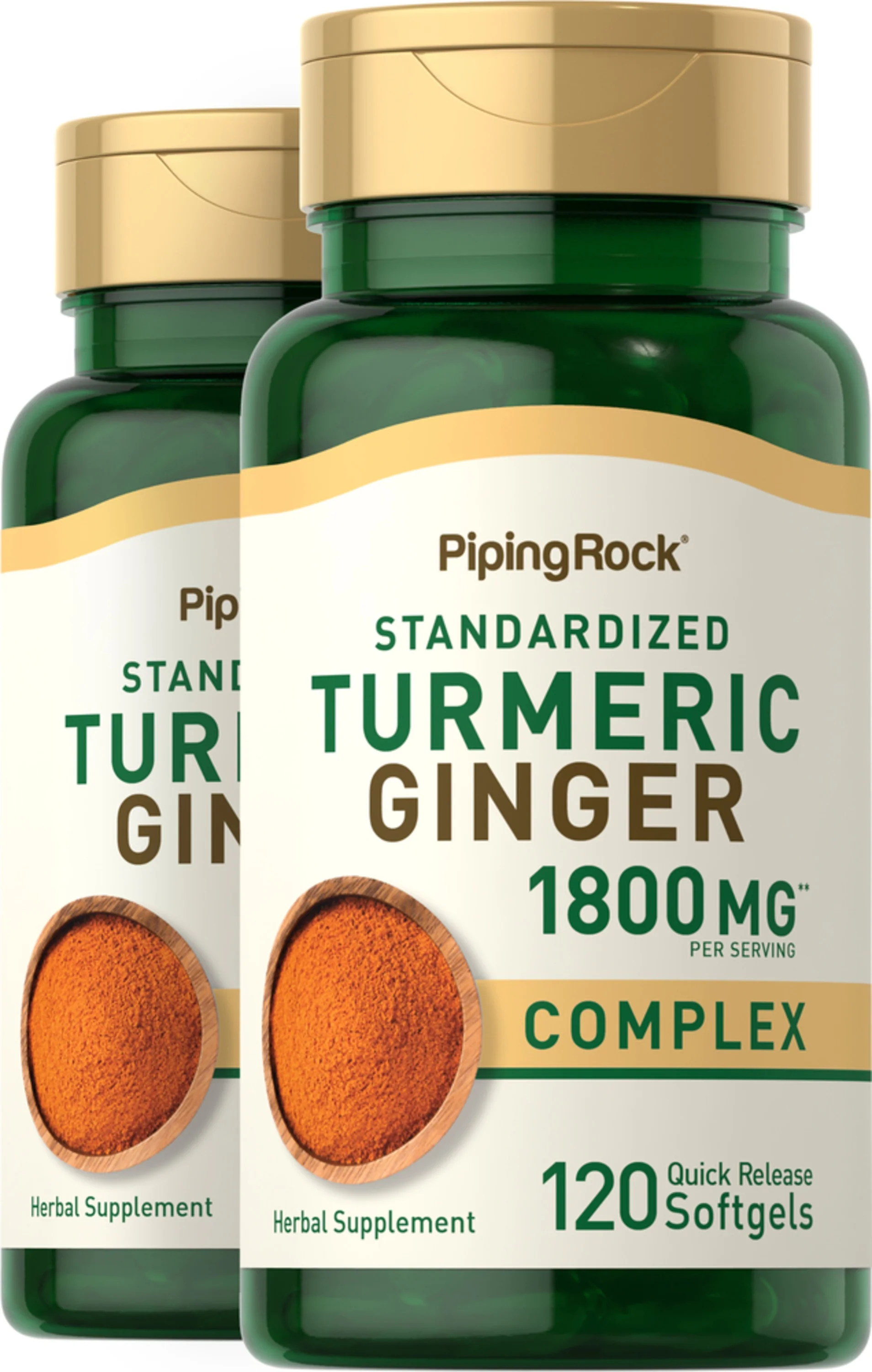Turmeric Ginger Complex Standardized, 1800 mg (per serving), 120 Quick Release Softgels, 2 Bottles