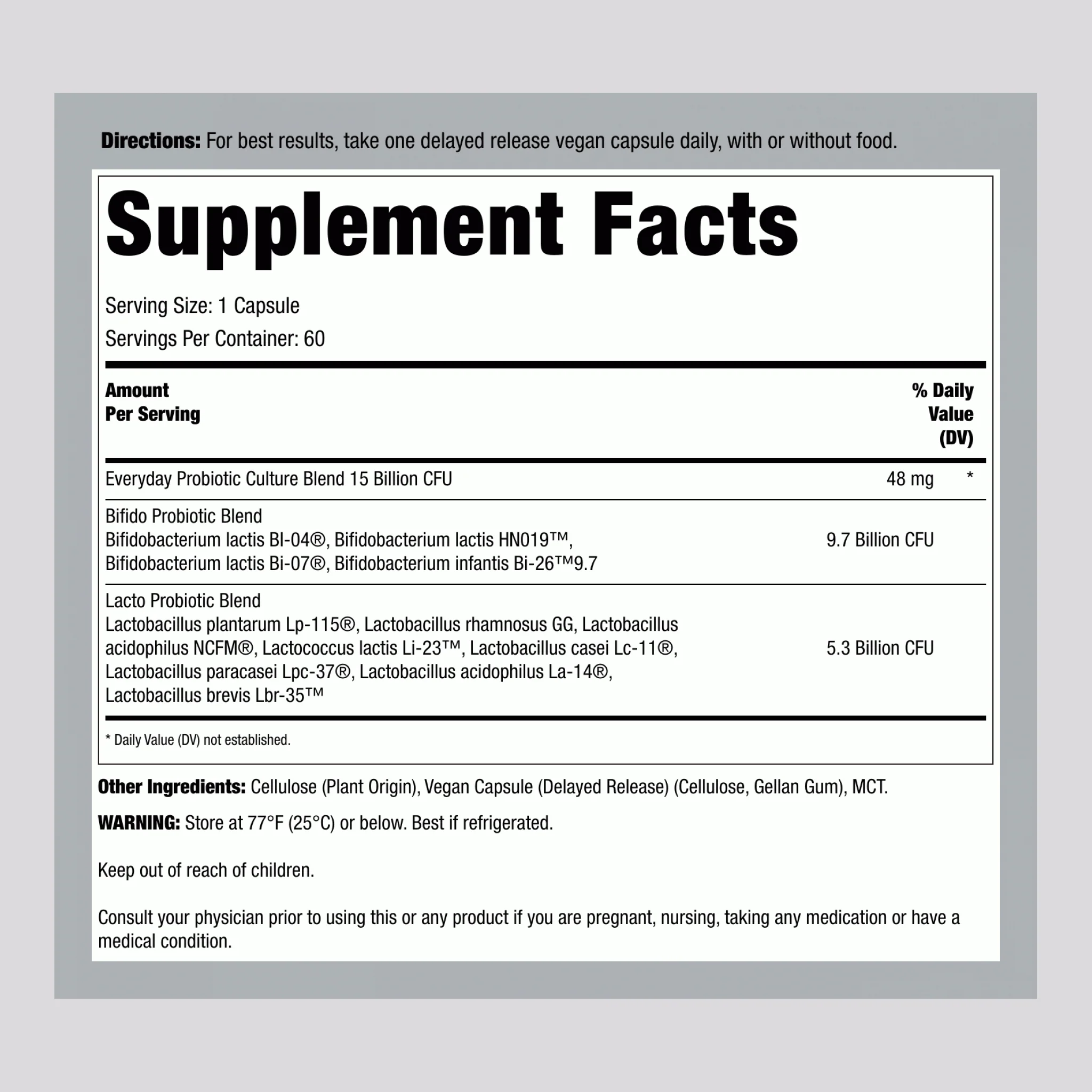 Ultimate Flora Everyday Care Probiotic 15 Billion, 60 Delayed Release Vegan Caps - Image 2