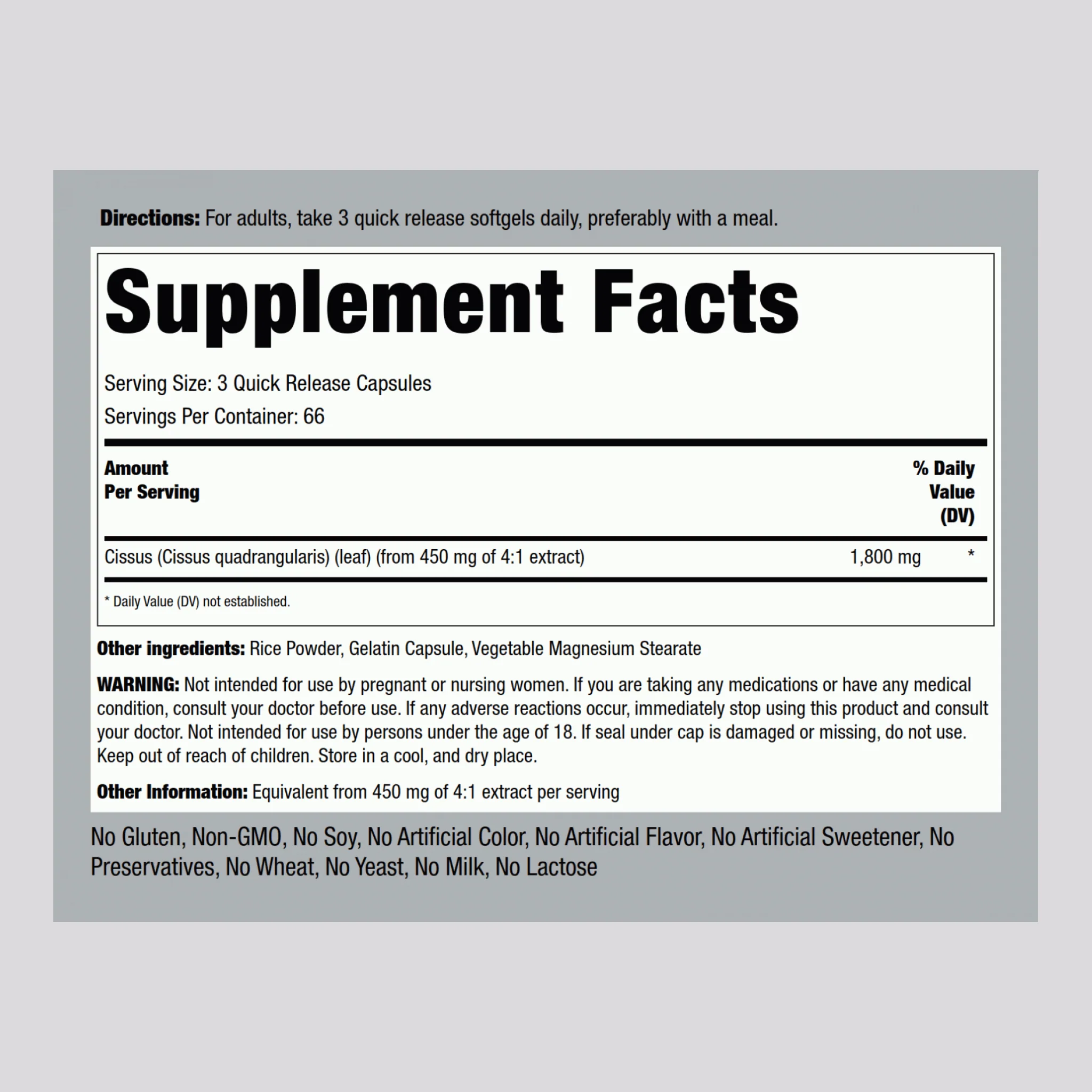 Ultra Cissus, 1800 mg (per serving), 200 Quick Release Capsules - Image 2