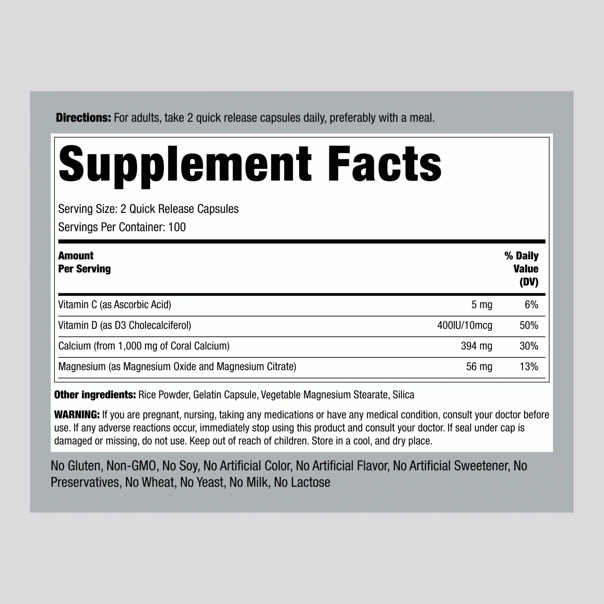 Ultra Coral Calcium Complex, 1000 mg, 200 Quick Release Capsules, 2 Bottles - Image 2
