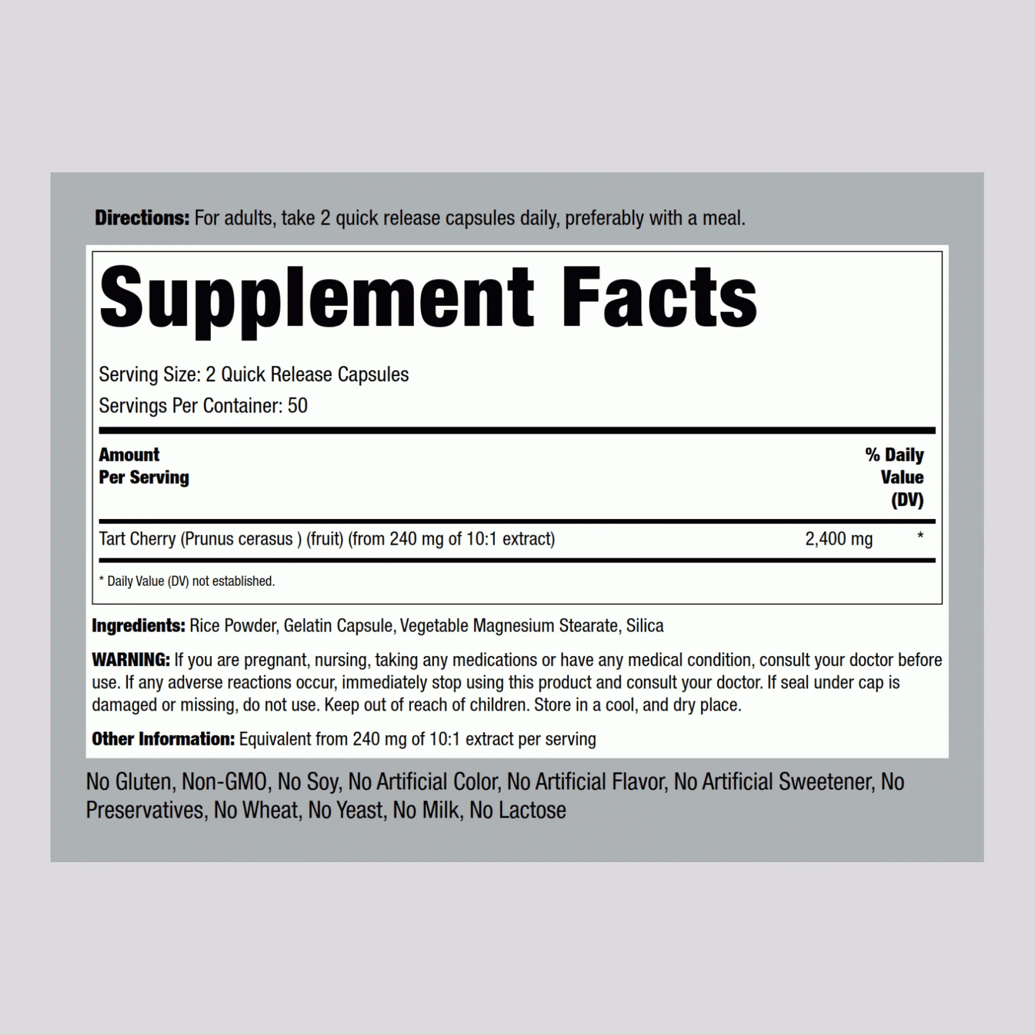 Ultra Tart Cherry, 2400 mg (per serving), 100 Quick Release Capsules - Image 2