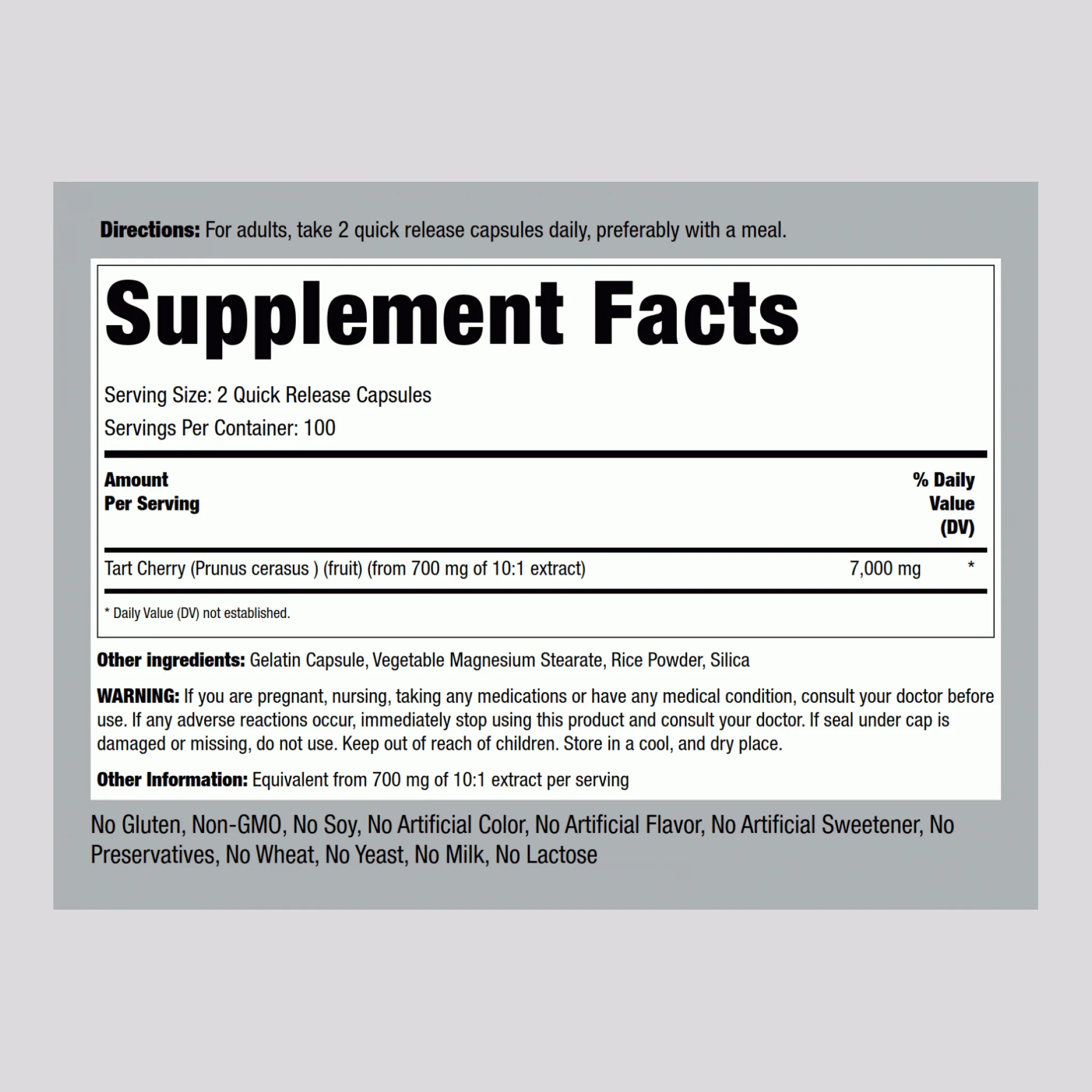 Ultra Tart Cherry, 7000 mg (per serving), 200 Quick Release Capsules - Image 2