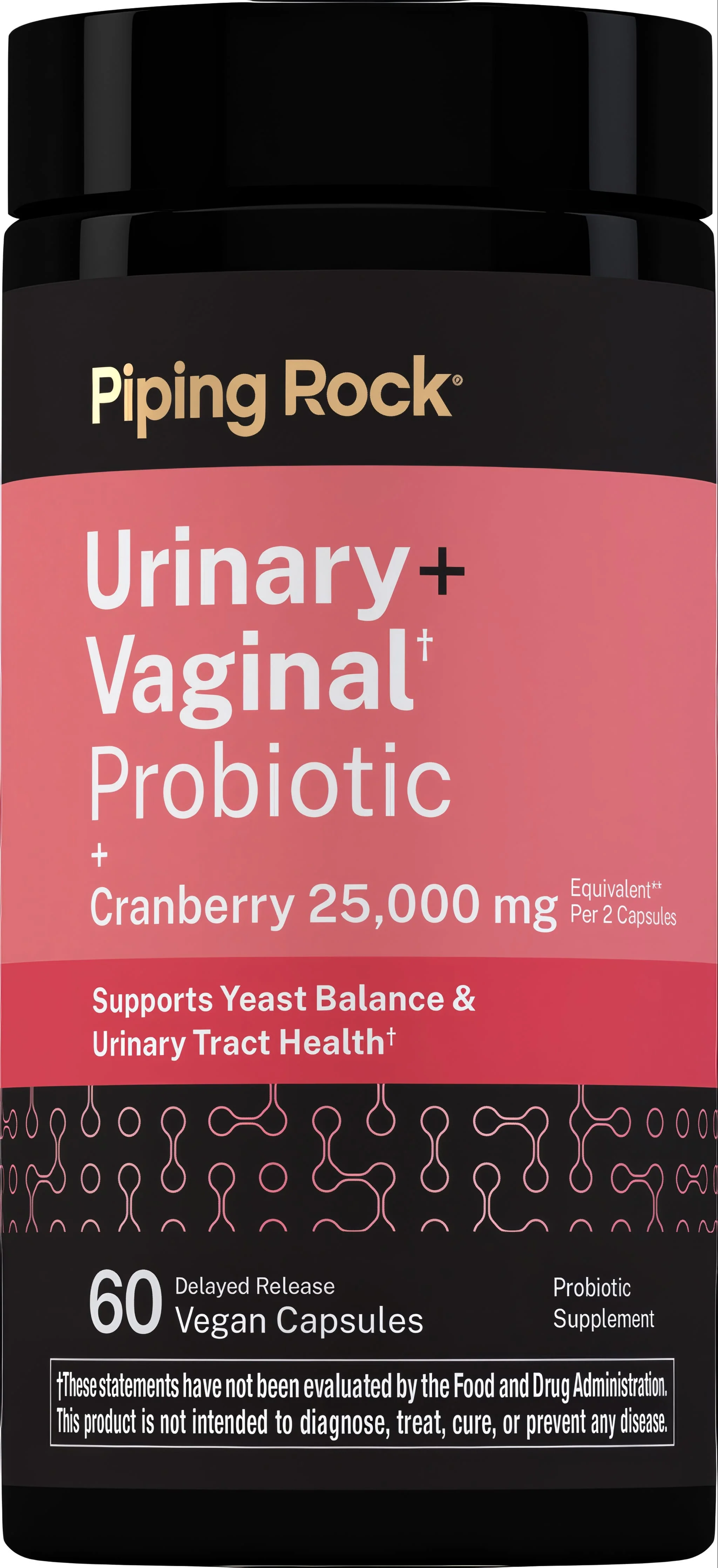 Urinary + Vaginal Probiotic + Cranberry, 25,000 mg (per serving), 60 Delayed Release Vegan Caps