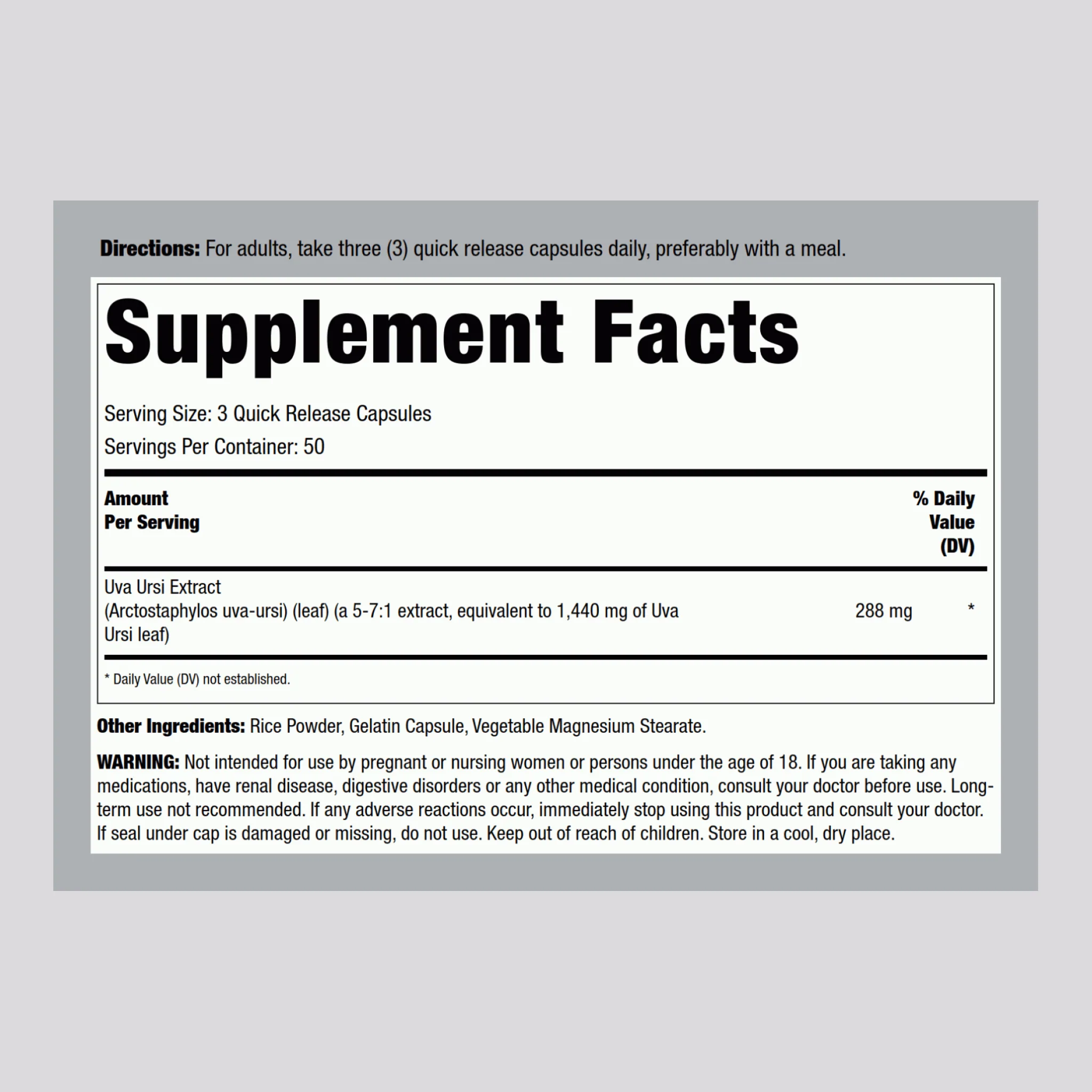 Uva Ursi Leaf (Bearberry), 1440 mg (per serving), 150 Quick Release Capsules - Image 2