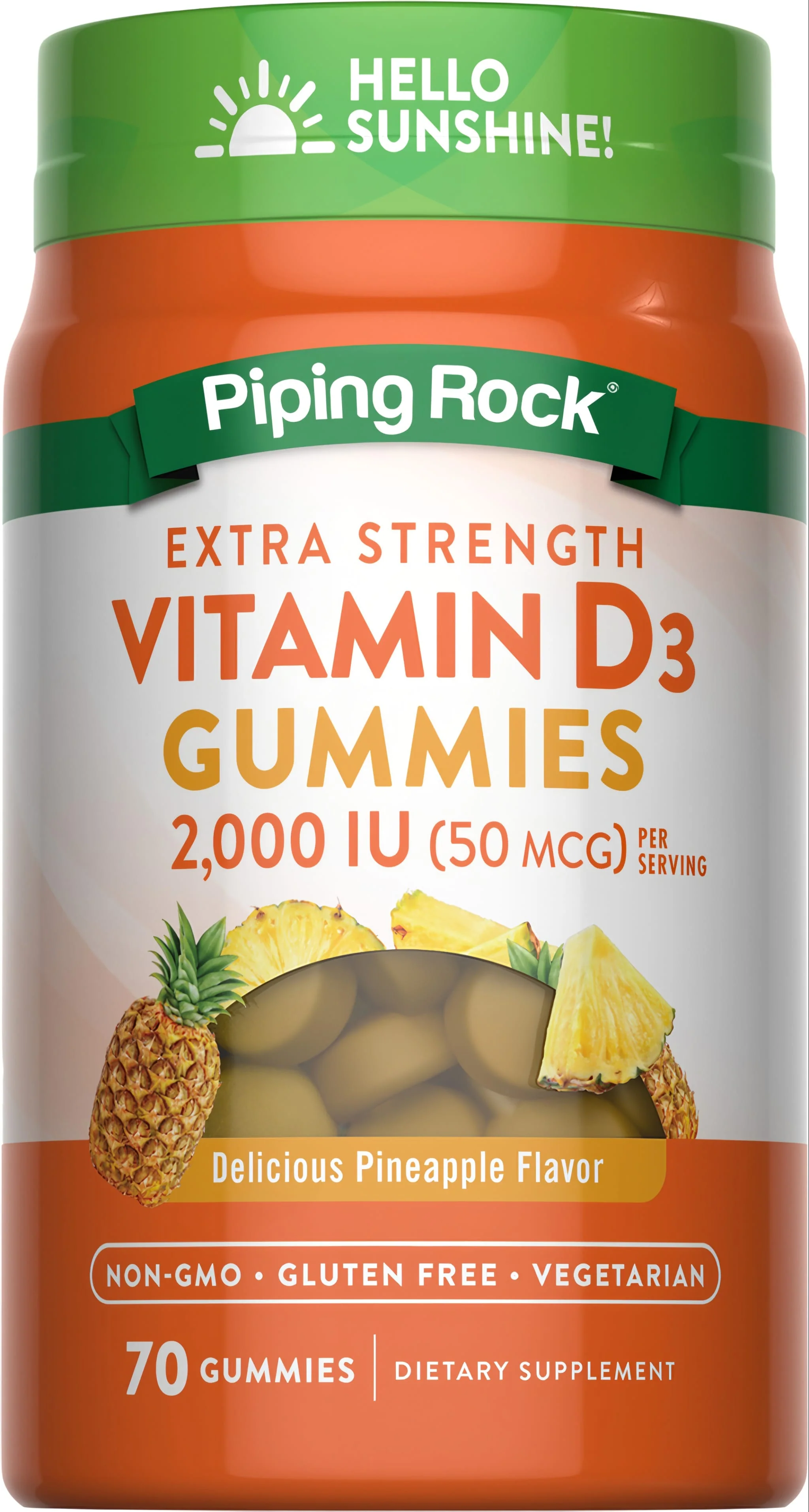 Vitamin D3 (Delicious Pineapple), 2000 IU, 70 Gummies