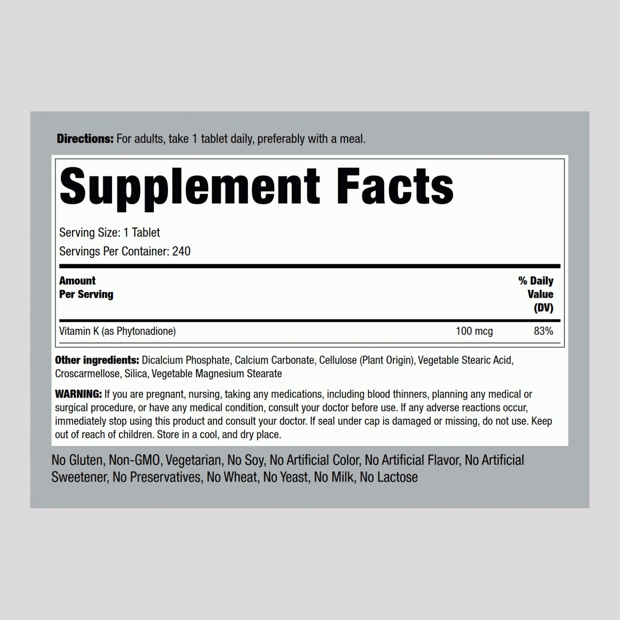 Vitamin K, 100 mcg, 240 Tablets, 2 Bottles - Image 2