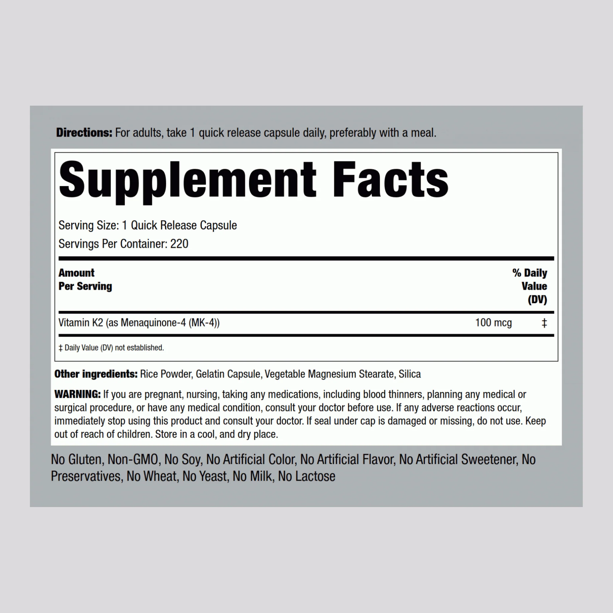 Vitamin K-2 with MK-4, 100 mcg, 220 Capsules, 2 Bottles - Image 2