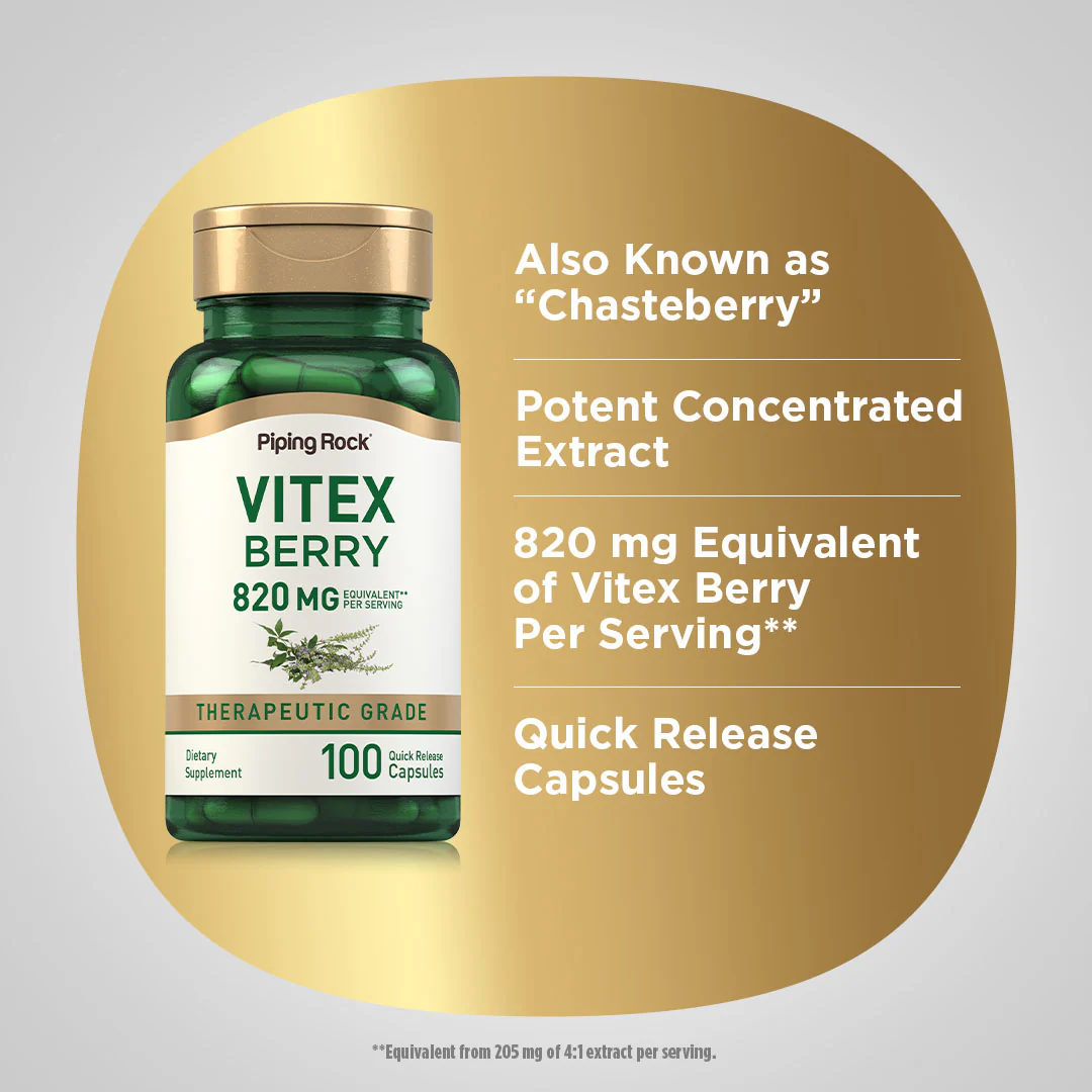 Vitex (Chasteberry Fruit), 820 mg (per serving), 100 Quick Release Capsules - Image 4