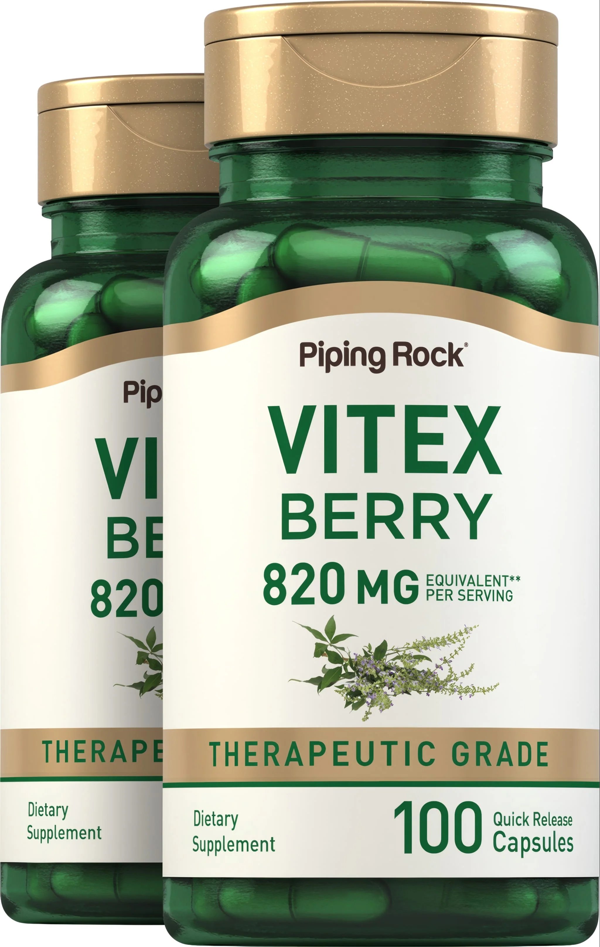 Vitex (Chasteberry Fruit), 820 mg (per serving), 100 Quick Release Capsules, 2 Bottles