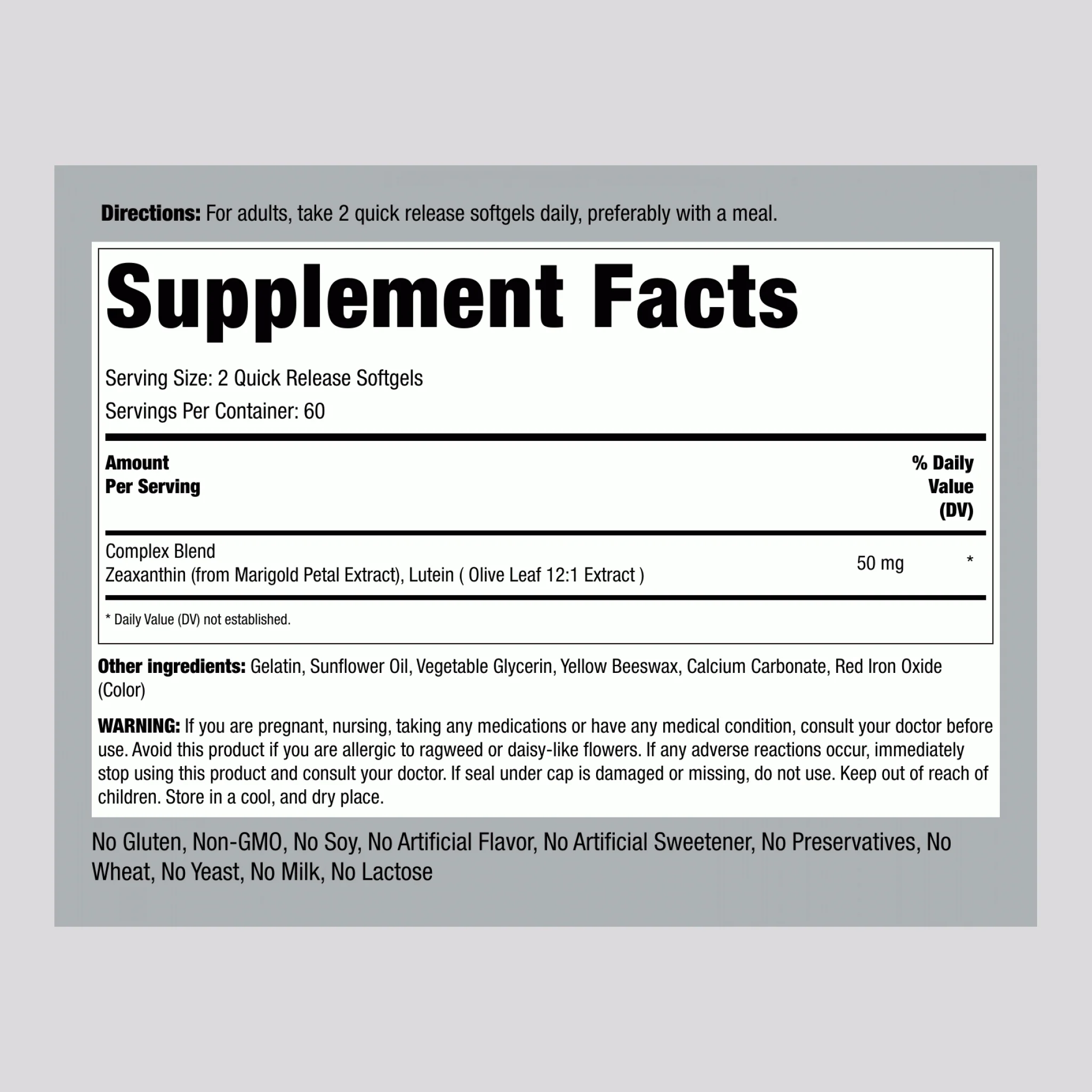 Zeaxanthin with Lutein Complex, 50 mg (per serving), 120 Quick Release Softgels, 2 Bottles - Image 2